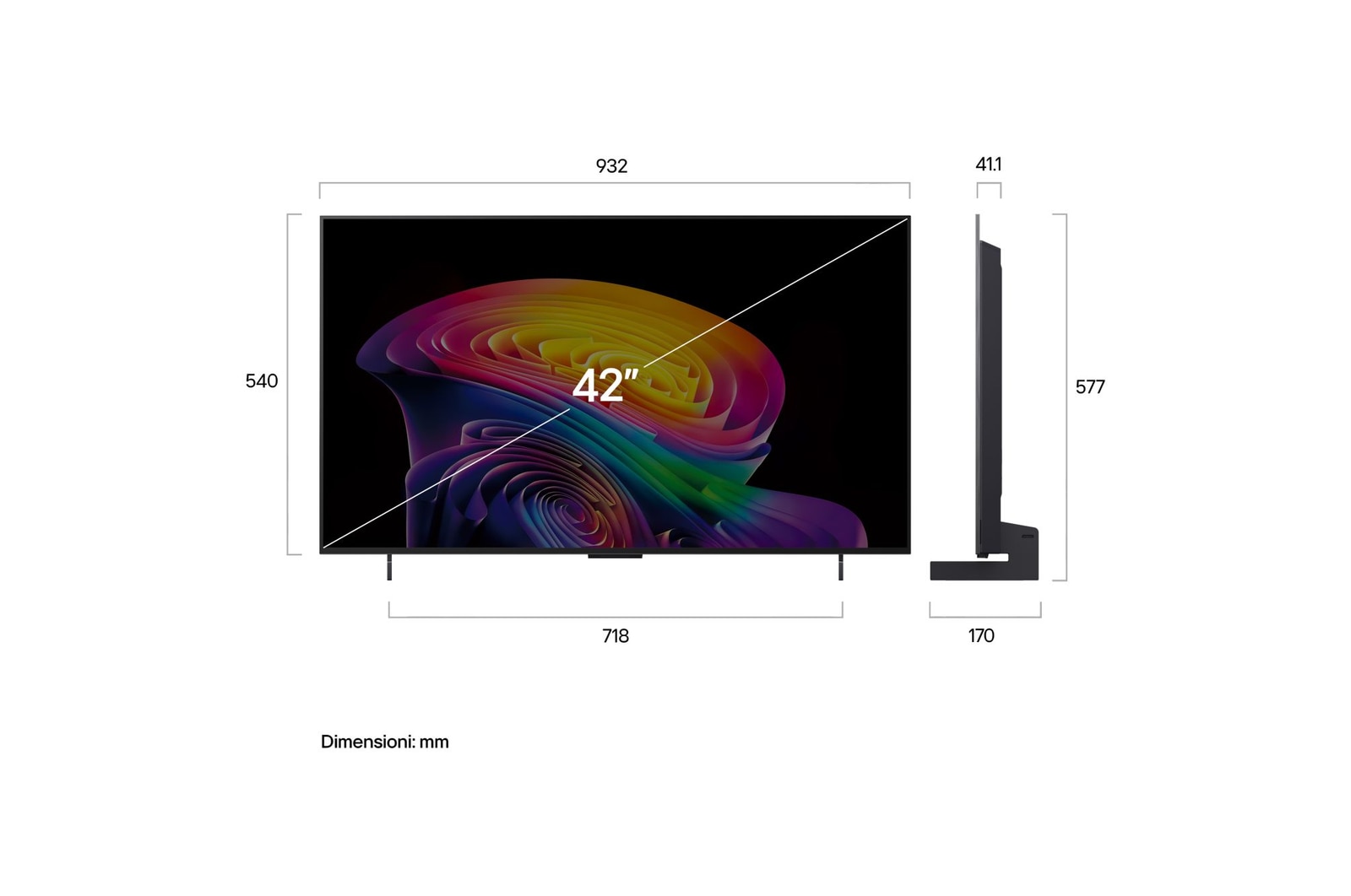 Immagine dimensioni TV OLED42C66LB 2026